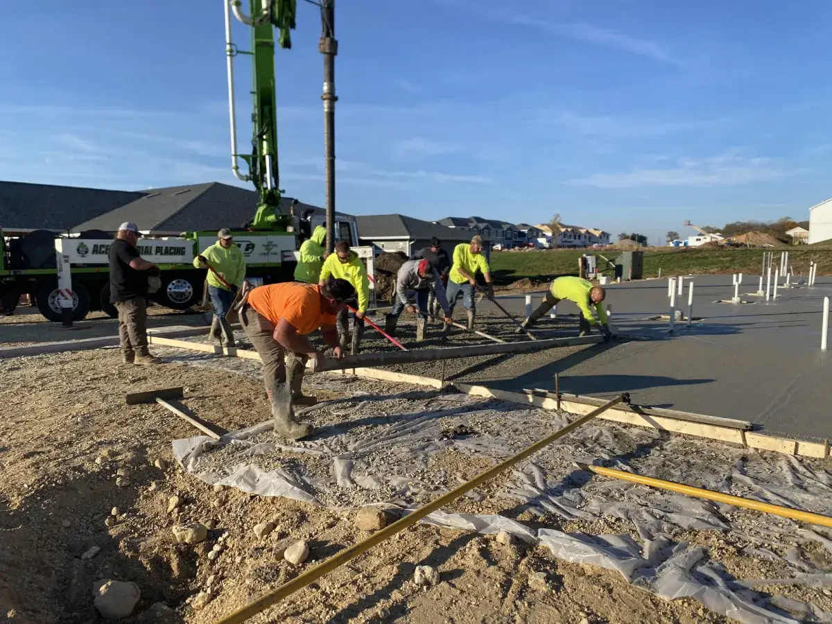 concrete crew pouring the building slab concrete crew pouring the building slab